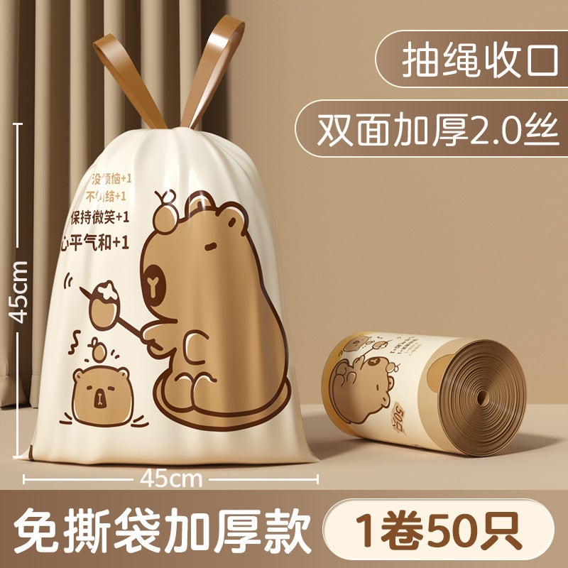 Otter-Free Garbage Bag Household Tear-Free Cartoon Printed Thickened Drawstring-Type Portable Large Automatic Collapsed Plastic Bag - Image 1